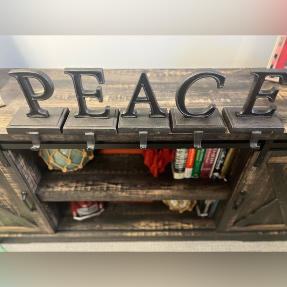 Pottery Barn Dark Metal Gray "Peace" 5 Stocking Holders - Picture 1 of 2